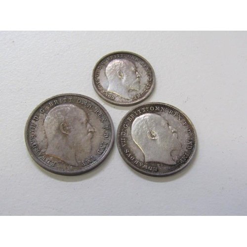 8 - 1903 Edward VII silver Maundy 4, 3 & 2 pence (penny missing), pre-1920 silver shilling, sixpences x3... 