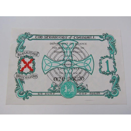 80 - Cornish Fantasy banknote, Stannaries of Cornwall one pound, issued Blackmore, St. Austell. No date o... 