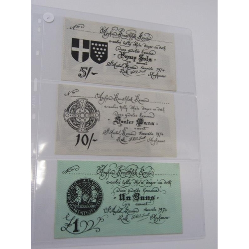 81 - 1974 Cornish fantasy Banknotes x3, one pound, ten shillings & five shillings, issued by the Cornish ... 