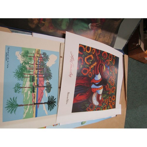 987 - 3 PORTFOLIOS OF UNFRAMED PRINTS, DRAWINGS AND WATERCOLOURS