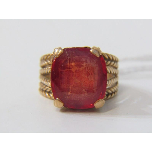 556 - VINTAGE, tests 18ct gold large cushion cut orange stone tests sapphire, lovely deep colour orange, a... 