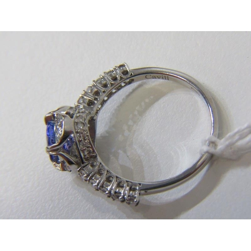 12 - TANZANITE & DIAMOND CLUSTER RING, 18ct white gold ring set a central circular tanzanite, within a cl... 