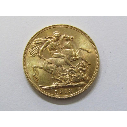 32 - GOLD SOVEREIGN, 1918 George V gold sovereign, high grade