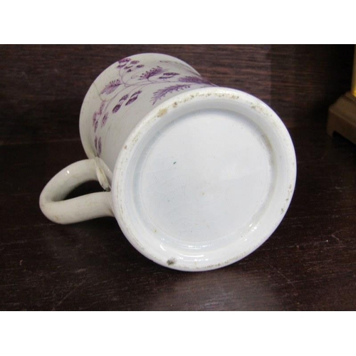 360 - EARLY VICTORIA COMMEMORATIVE, puce transfer narrow cylindrical pottery mug of Queen Victoria, circa ... 