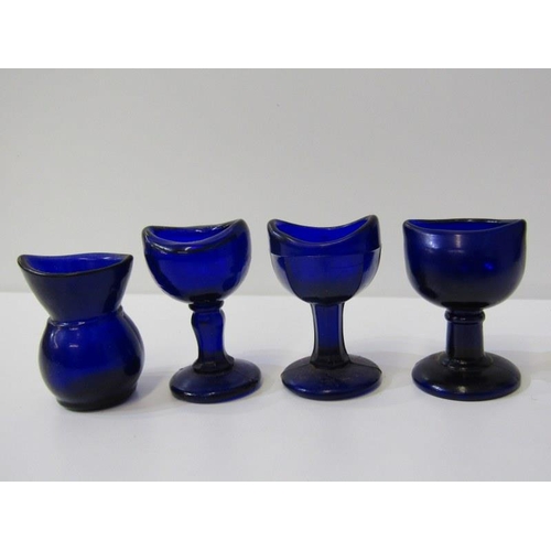 362 - ANTIQUE EYE BATHS, collection of various coloured glass eye baths including 2 early examples and blu... 