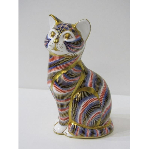 363 - ROYAL CROWN DERBY PAPERWEIGHTS, Seated Cat and Chicken, together with similar Penguin Chick