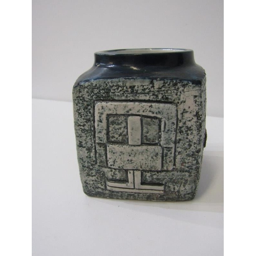 372 - TROIKA, square base posy vase with relief geometric design, 9cm height