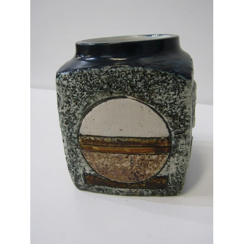 372 - TROIKA, square base posy vase with relief geometric design, 9cm height