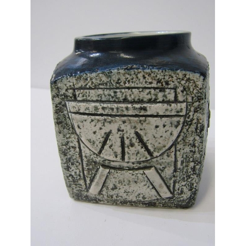 372 - TROIKA, square base posy vase with relief geometric design, 9cm height