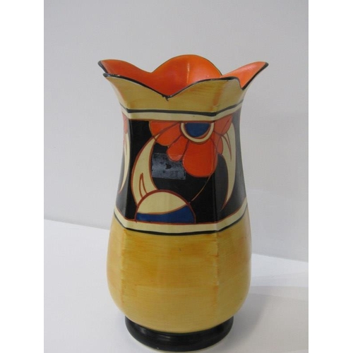 373 - CLARICE CLIFF, orange flower hexagonal petal shaped 21cm vase