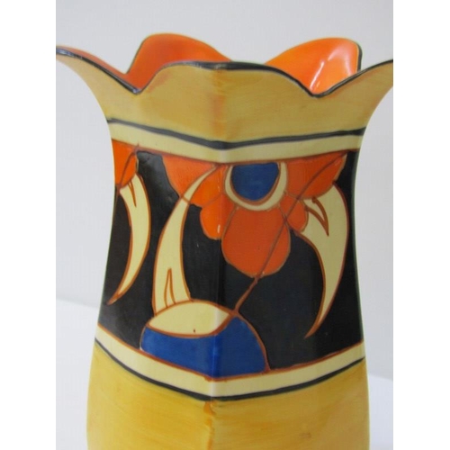 373 - CLARICE CLIFF, orange flower hexagonal petal shaped 21cm vase