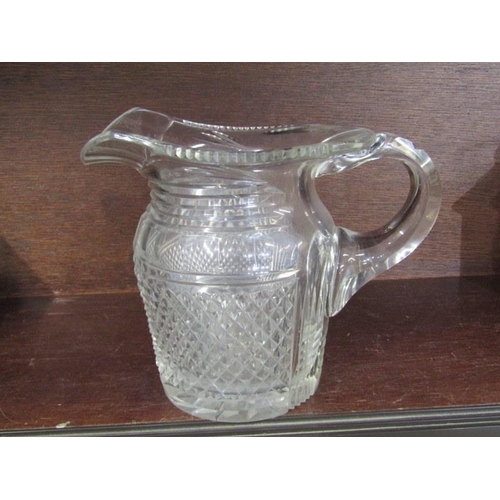 378 - ANTIQUE GLASSWARE, Georgian cut glass water jug and wine glass cooler, pair of emerald glass bottle ... 