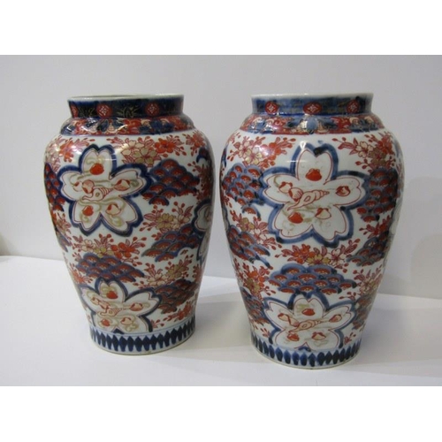 384 - ORIENTAL CERAMICS, pair of gilded Imari 26cm vases