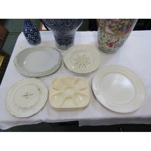 389 - VICTORIAN TONGUE DISH, set of 4 scallop dishes, Wedgwood strainer dish and 2 Victorian bread plates