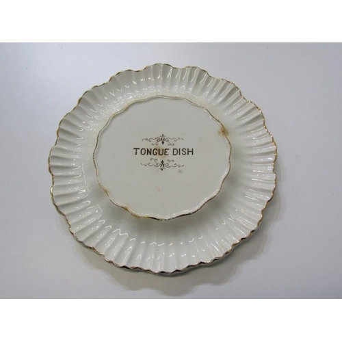 389 - VICTORIAN TONGUE DISH, set of 4 scallop dishes, Wedgwood strainer dish and 2 Victorian bread plates