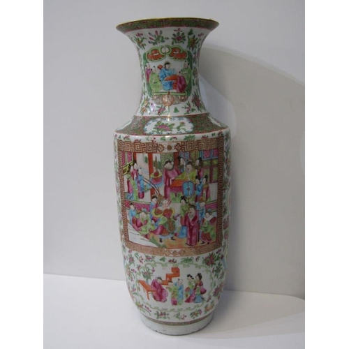 391 - ORIENTAL CERAMICS, 19th Century Canton club vase with 2 reserves of court scenes, 61cm height (hairl... 