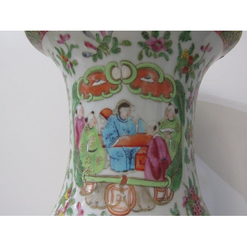 391 - ORIENTAL CERAMICS, 19th Century Canton club vase with 2 reserves of court scenes, 61cm height (hairl... 