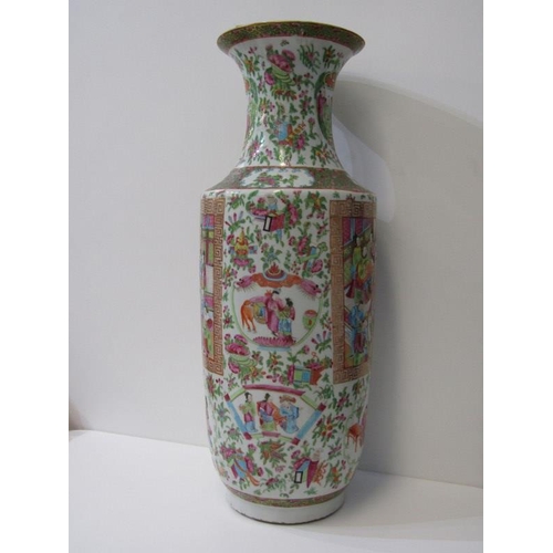 391 - ORIENTAL CERAMICS, 19th Century Canton club vase with 2 reserves of court scenes, 61cm height (hairl... 