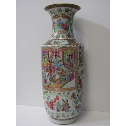 391 - ORIENTAL CERAMICS, 19th Century Canton club vase with 2 reserves of court scenes, 61cm height (hairl... 