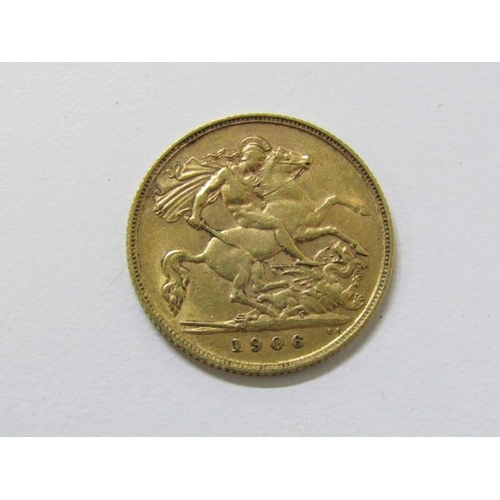 40 - GOLD HALF SOVEREIGN, 1906 Edwardian gold half sovereign