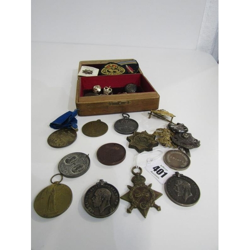 401 - WWI WAR MEDALS & MILITARY CAP BADGES, WWI pair to 251487 Pte W Hannett, Dorset Yeomanry, 14/18 War m... 