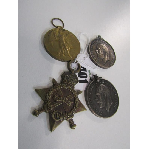 401 - WWI WAR MEDALS & MILITARY CAP BADGES, WWI pair to 251487 Pte W Hannett, Dorset Yeomanry, 14/18 War m... 