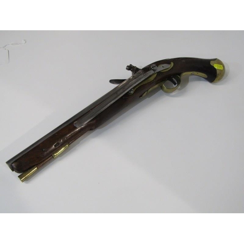 405 - EARLY 19th CENTURY FLINTLOCK PISTOL, long Sea service flintlock pistol with walnut stock, circa 1800... 