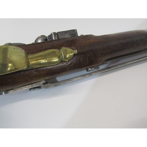 405 - EARLY 19th CENTURY FLINTLOCK PISTOL, long Sea service flintlock pistol with walnut stock, circa 1800... 