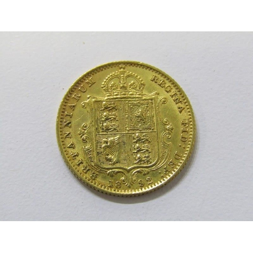 41 - GOLD HALF SOVEREIGN, Victorian 1892 shield back gold half sovereign with Victorian veiled head