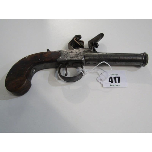 417 - 18th CENTURY MUFF PISTOL, flintlock muff pistol by  Bond of London, circa 1780, 19cm length