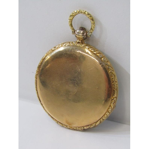 45 - 18ct GOLD CASED POCKET WATCH in a foliate and engine turned decorated case with steel dial and secon... 