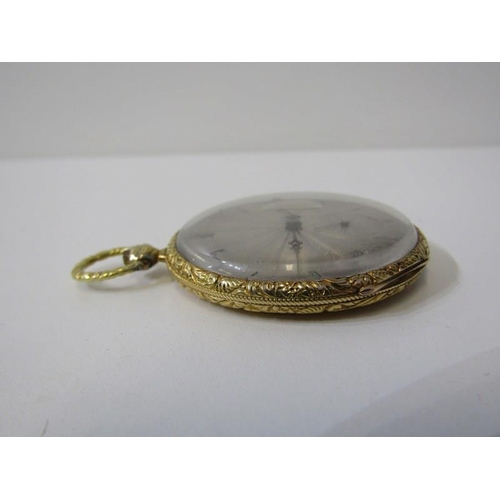 45 - 18ct GOLD CASED POCKET WATCH in a foliate and engine turned decorated case with steel dial and secon... 