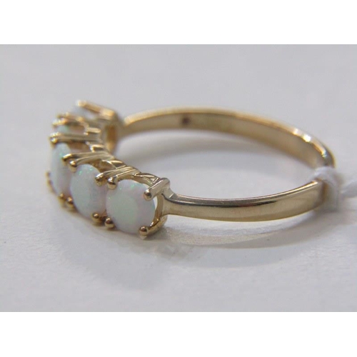 46 - 5 STONE OPAL RING, 9ct yellow gold ring set 5 well matched opals, size N/O