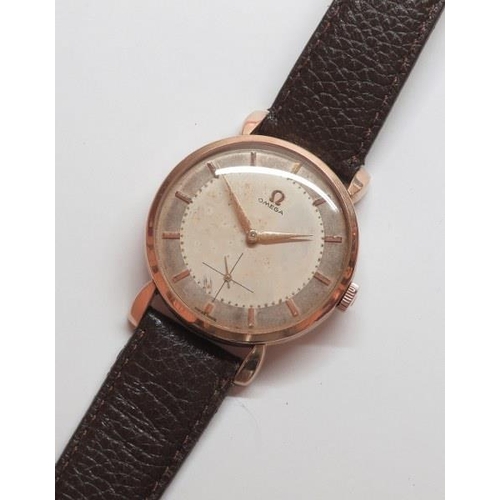 51 - GENT'S OMEGA WRIST WATCH, Gent's rose gold cased 30T2 wrist watch on brown leather strap