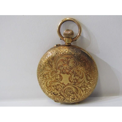 52 - GOLD POCKET WATCH, 18ct yellow gold fob watch in ornate foliate case, with gold dial, 32.7 grams ove... 