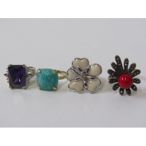 56 - 4 SILVER STONE SET RINGS, various sizes and designs