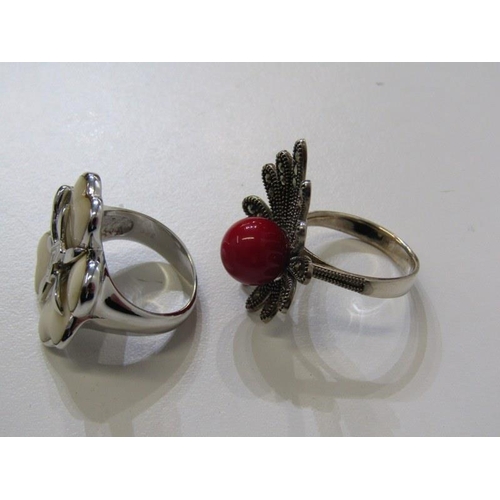 56 - 4 SILVER STONE SET RINGS, various sizes and designs