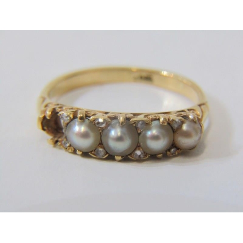 6 - 2 x 18ct GOLD RINGS, 1 pearl ring, set 4 of 5 pearls, other illusion diamond ring, set 2 of 3 diamon... 