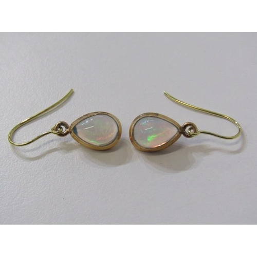 62 - OPAL DROP EARRINGS, pair of 9ct yellow gold and wire drop earrings, set 2 large pear shaped opals. T... 