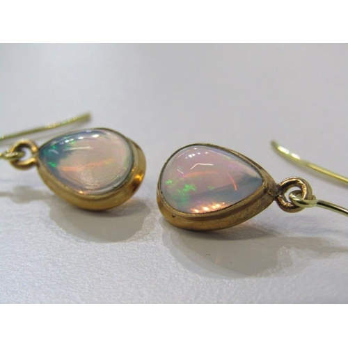 62 - OPAL DROP EARRINGS, pair of 9ct yellow gold and wire drop earrings, set 2 large pear shaped opals. T... 