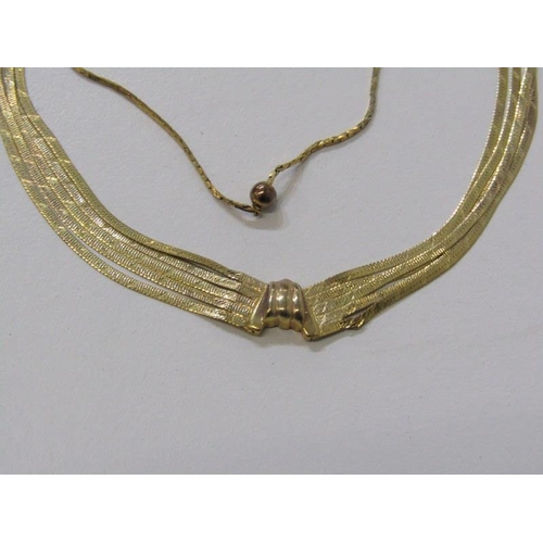 9 - GOLD JEWELLERY, 9ct yellow gold fine link herringbone multi strand necklace, also 9ct gold bracelet,... 