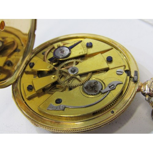 45 - 18ct GOLD CASED POCKET WATCH in a foliate and engine turned decorated case with steel dial and secon... 