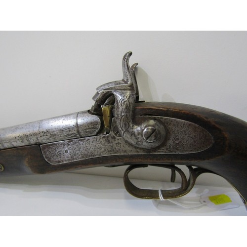 411 - EARLY 19TH CENTURY DOUBLE BARREL PERCUSSION CAP PISTOL, with walnut stock, 38cm