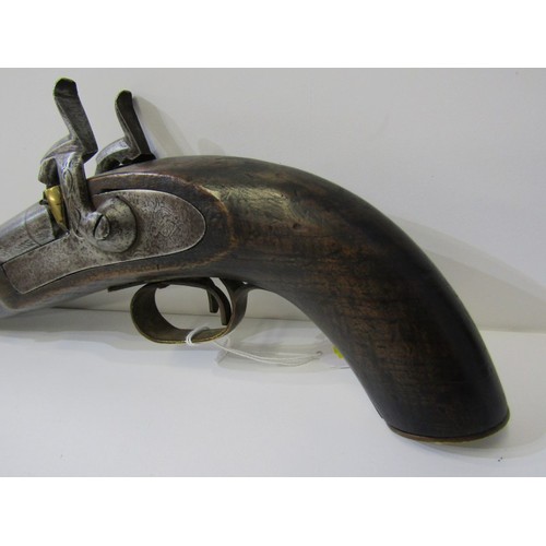 411 - EARLY 19TH CENTURY DOUBLE BARREL PERCUSSION CAP PISTOL, with walnut stock, 38cm