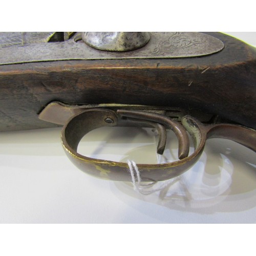 411 - EARLY 19TH CENTURY DOUBLE BARREL PERCUSSION CAP PISTOL, with walnut stock, 38cm