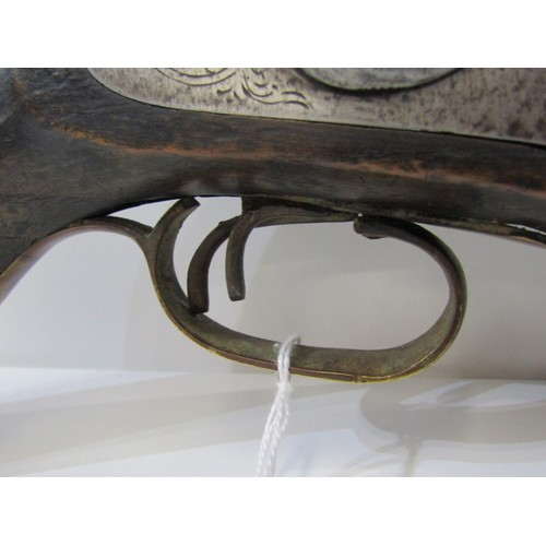 411 - EARLY 19TH CENTURY DOUBLE BARREL PERCUSSION CAP PISTOL, with walnut stock, 38cm