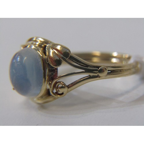 7A - MOONSTONE RING, yellow gold ring (tests high ct) set with a cabochon moonstone, size M