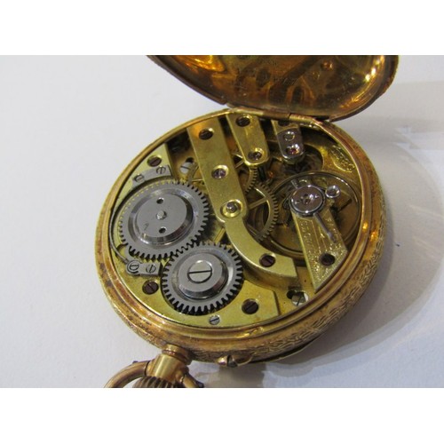 52 - GOLD POCKET WATCH, 18ct yellow gold fob watch in ornate foliate case, with gold dial, 32.7 grams ove... 