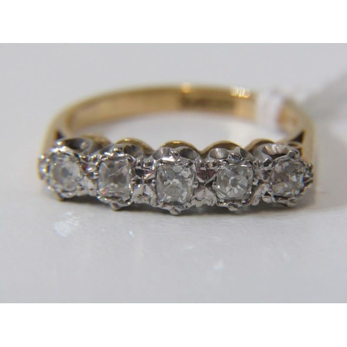 190 - QUALITY 5 STONE DIAMOND RING, 18ct yellow gold ring, set 5 well matched round brilliant cut diamonds... 