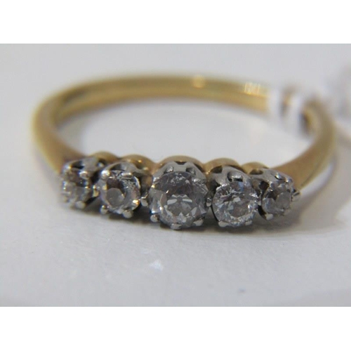 231 - 5 STONE DIAMOND RING, 18ct yellow gold and platinum set 5 stone diamond ring with approx. 0.5ct of d... 